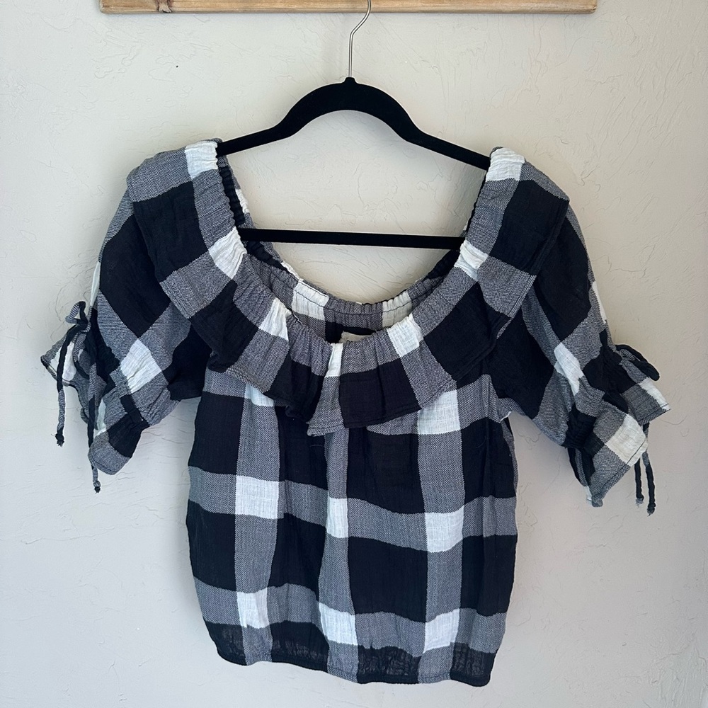 Anthropologie Porridge Ruffle Sleeve Top in Check Print - Picture 4 of 8